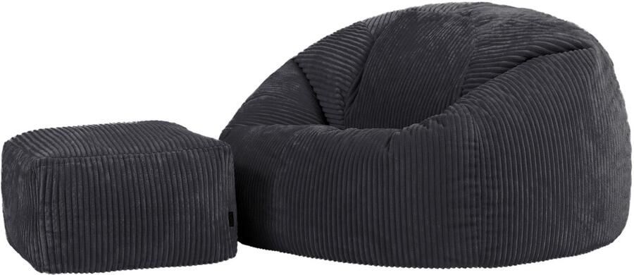 Icon Kingston XL Zitzak Fauteuil met Poef Ribfluweel Houtskool