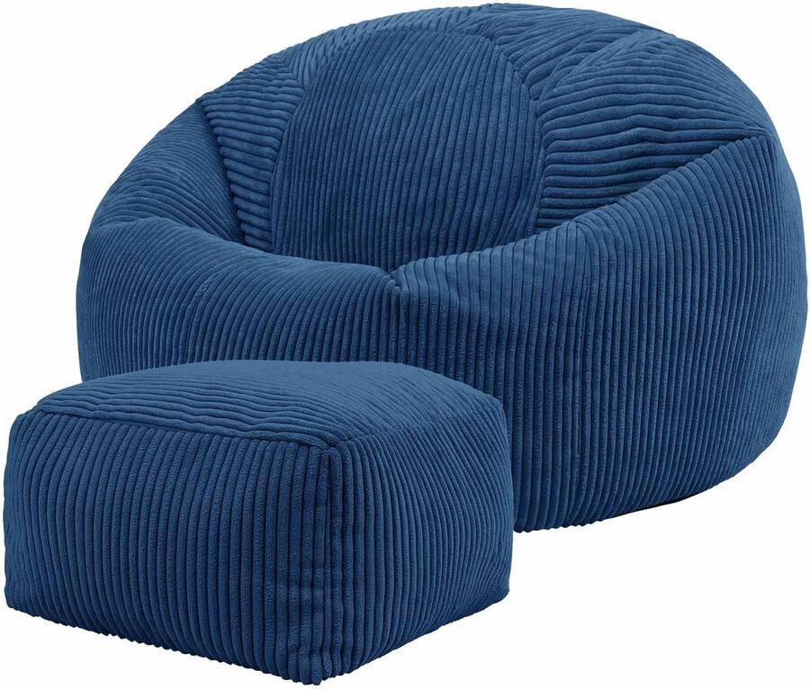 Icon Kingston Zitzak Fauteuil met Poef Ribfluweel Denimblauw