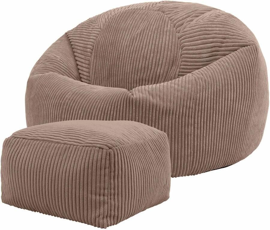 Icon Kingston Zitzak Fauteuil met Poef Ribfluweel Mocha