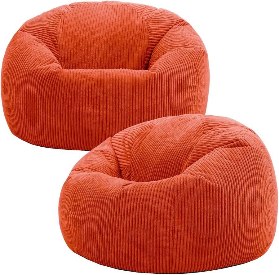 Icon Kingston Zitzak Fauteuil Set van 2 Ribfluweel Terra-oranje