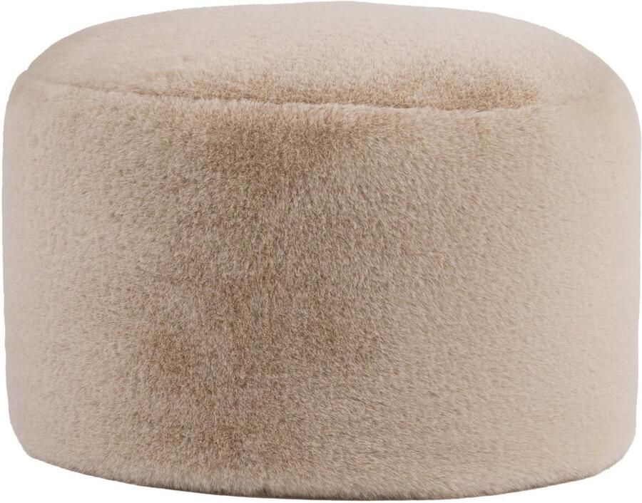 Icon Milano Poef Ronde Zitzak Hocker Fluffy Pluche Imitatiebont Crème