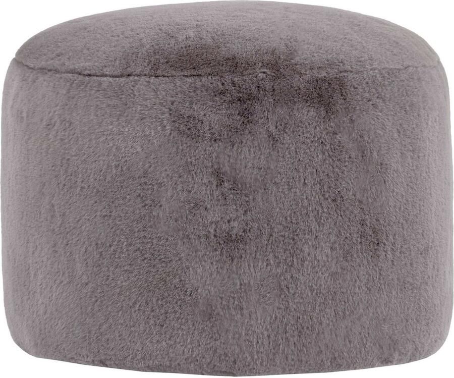 Icon Milano Poef Ronde Zitzak Hocker Fluffy Pluche Imitatiebont Grijs