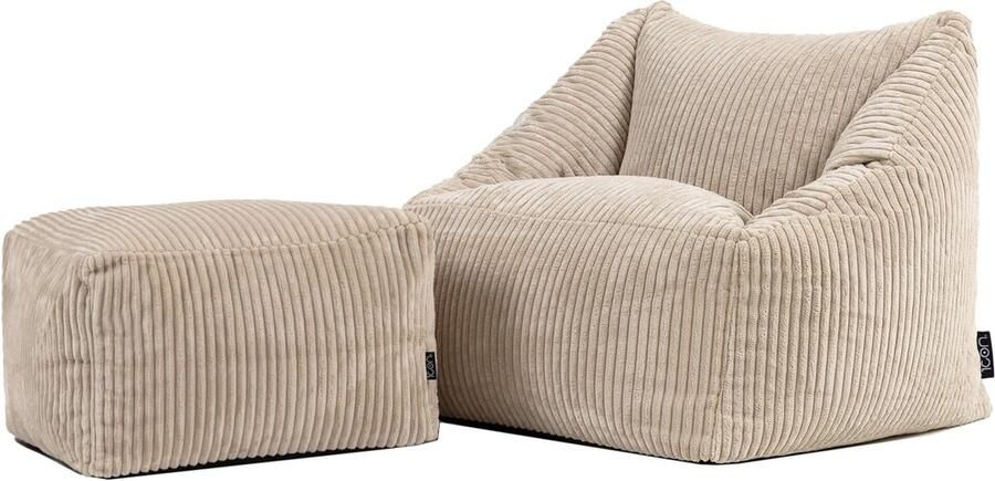 Icon Natalia Kinderzitzak Stoel met Poef Ribfluweel Beige