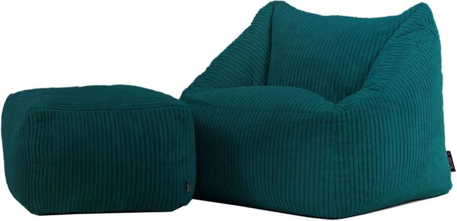 Icon Natalia Kinderzitzak Stoel met Poef Ribfluweel Blauwgroen