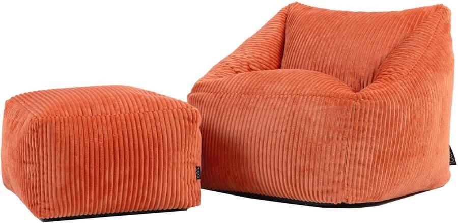 Icon Natalia Kinderzitzak Stoel met Poef Ribfluweel Terra-oranje