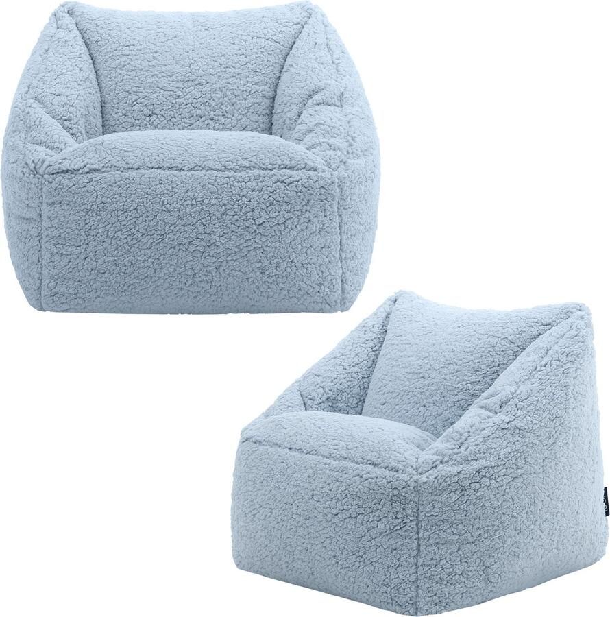 Icon Set van 2 Natalia Teddybeer Kinderzitzakken Blauw Zitzak Kind van Imitatiebont Zitzakstoel met Vulling Woonkamerzitzakken