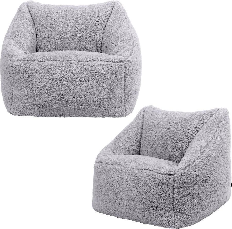 Icon Set van 2 Natalia Teddybeer Kinderzitzakken Grijs Zitzak Kind van Imitatiebont Zitzakstoel met Vulling Woonkamerzitzakken
