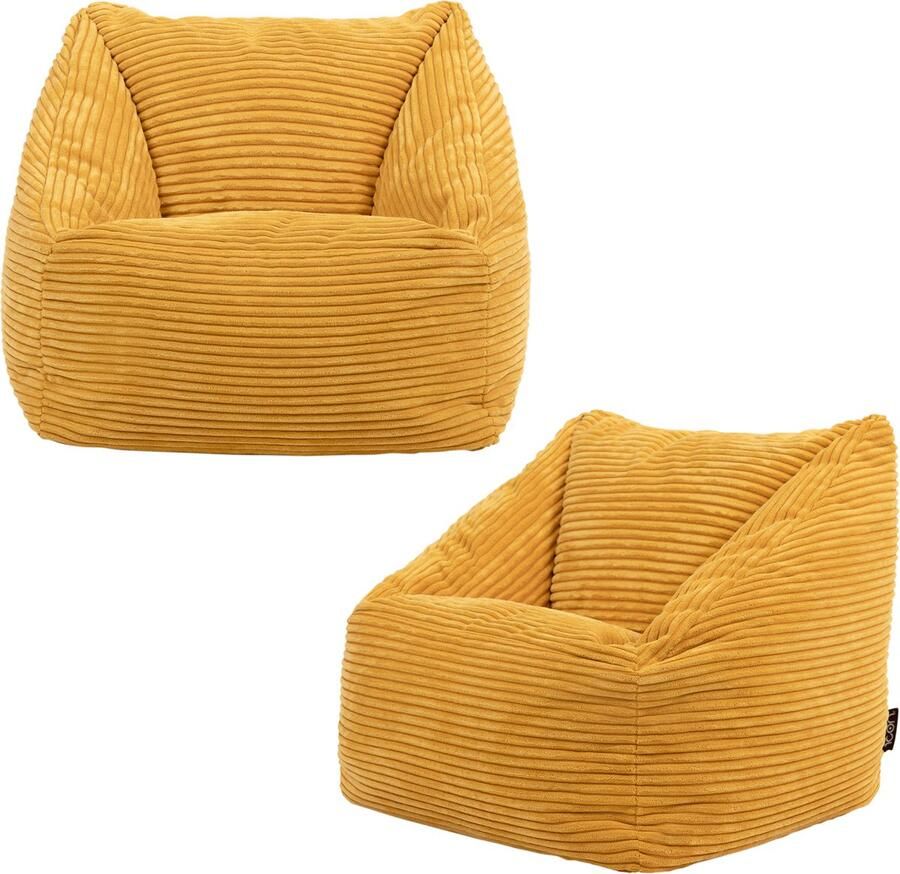 Icon Set van 2 “Natalia Corduroy Kinderzitzakken Geel Zitzakstoel Zitzak Kind met Vulling Woonkamerzitzakken