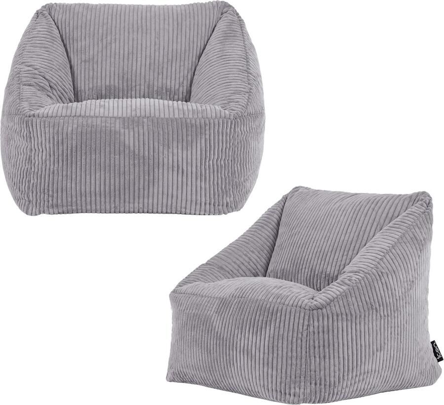 Icon Set van 2 “Natalia Corduroy Kinderzitzakken Grijs Zitzakstoel Zitzak Kind met Vulling Woonkamerzitzakken