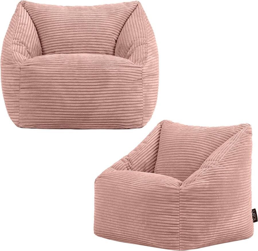 Icon Set van 2 “Natalia Corduroy Kinderzitzakken Roze Zitzakstoel Zitzak Kind met Vulling Woonkamerzitzakken