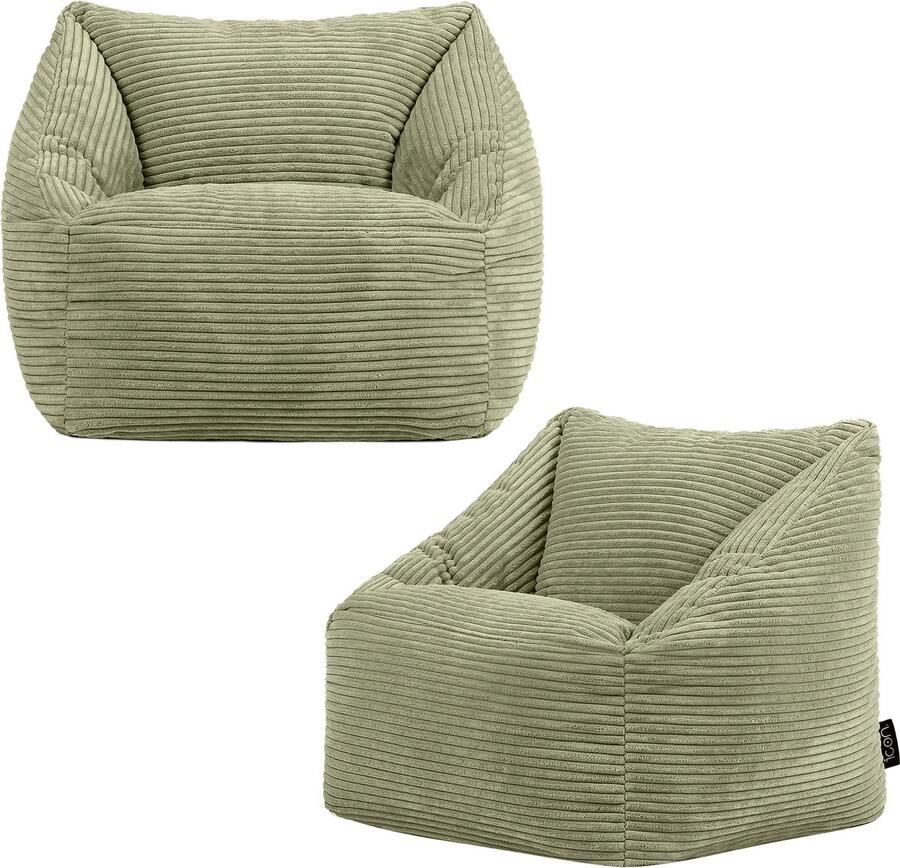 Icon Set van 2 “Natalia Corduroy Kinderzitzakken Groen Zitzakstoel Zitzak Kind met Vulling Woonkamerzitzakken