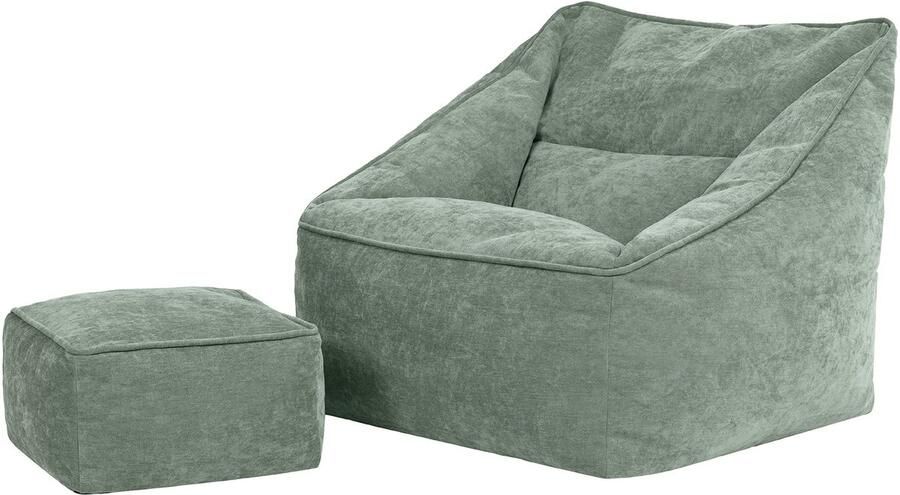 Icon Natalia Chenille Zitzakfauteuil met Poef Groen Zitzakstoel Volwassenen met Vulling Woonkamerzitzakken