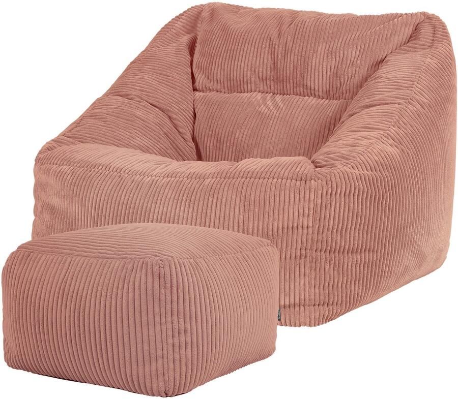 Icon Natalia XL Zitzak Fauteuil met Poef Ribfluweel Oud roze