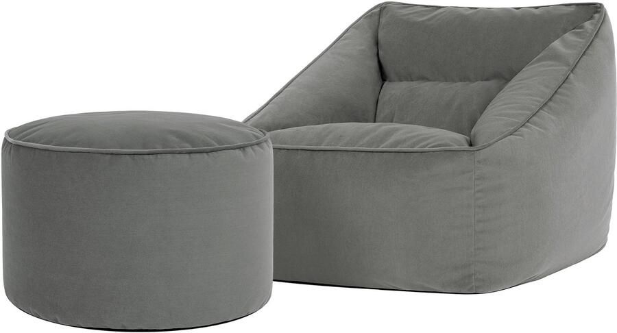 Icon “Natalia” Fluwelen Zitzak en Hocker Houtskool XXL Zitzakstoel Zitzakfauteuil Volwassenen met Vulling Woonkamerzitzakken - Foto 2