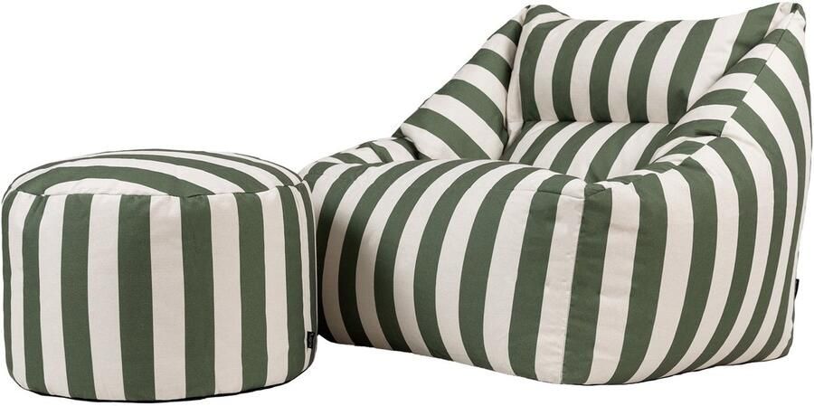Icon Natalia XL Zitzak Fauteuil met Ronde Poef Gestreept Olijfgroen