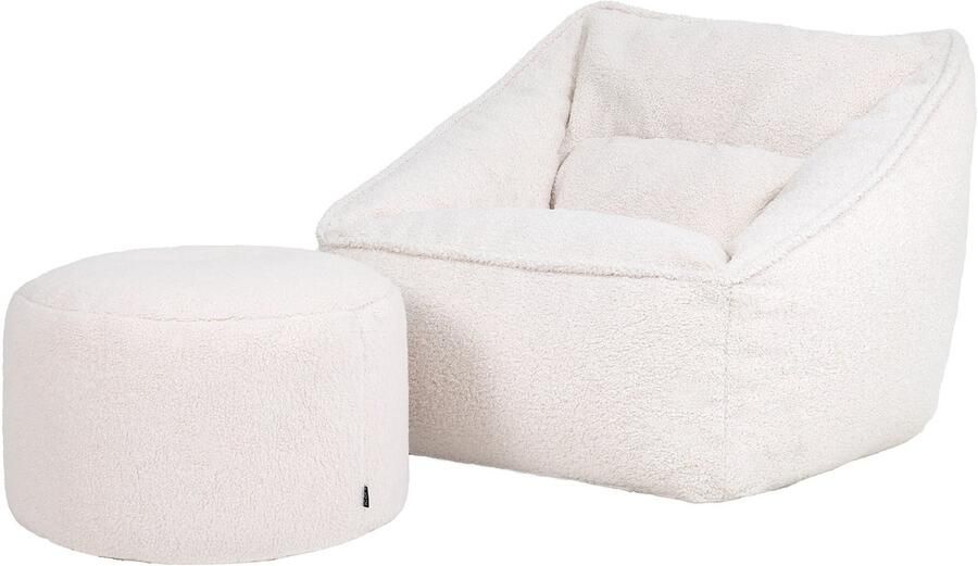 Icon Natalia XL Zitzak Fauteuil met Ronde Poef Teddy Wit