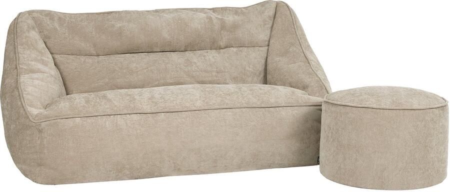 Icon Natalia Chenille Zitzak Bank met Poef Beige XXL Zitzakstoel Volwassenen met Vulling Woonkamerzitzakken