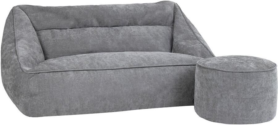 Icon Natalia Chenille Zitzak Bank met Poef Grijs XXL Zitzakstoel Volwassenen met Vulling Woonkamerzitzakken