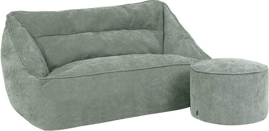 Icon Natalia Chenille Zitzak Bank met Poef Saliegroen XXL Zitzakstoel Volwassenen met Vulling Woonkamerzitzakken