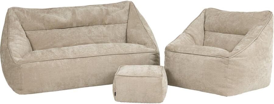 Icon Natalia Chenille Zitzak Bank met Poef Beige XXL Zitzakstoel Volwassenen met Vulling Woonkamerzitzakken