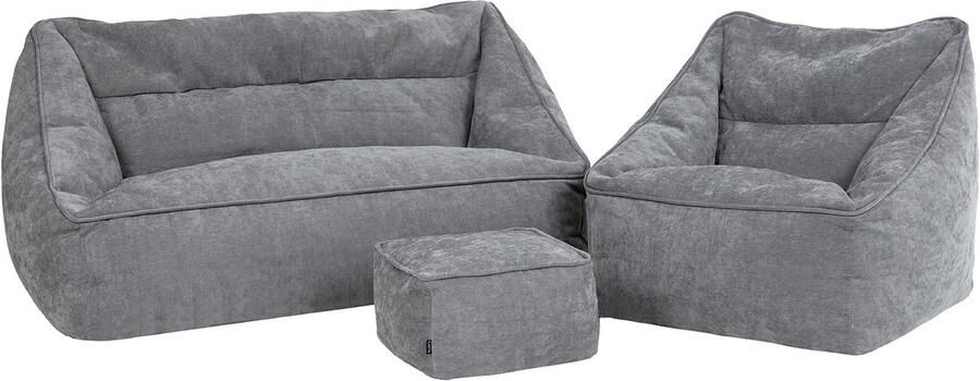 Icon Natalia Chenille Zitzak Bank met Poef Grijs XXL Zitzakstoel Volwassenen met Vulling Woonkamerzitzakken