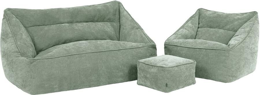 Icon Natalia Chenille Zitzak Bank met Poef Saliegroen XXL Zitzakstoel Volwassenen met Vulling Woonkamerzitzakken