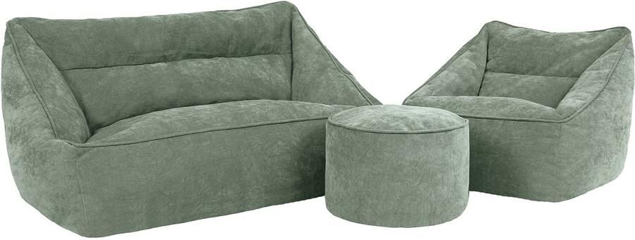 Icon Natalia Chenille Zitzak Bank met ronde Poef Saliegroen XXL Zitzakstoel Volwassenen met Vulling Woonkamerzitzakken