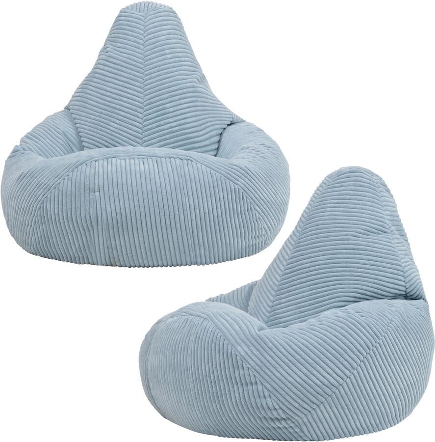 Icon Set van 2 Dalton Corduroy Kinderzitzakken Blauw Zitzakstoel Zitzak Kind met Vulling Woonkamerzitzakken