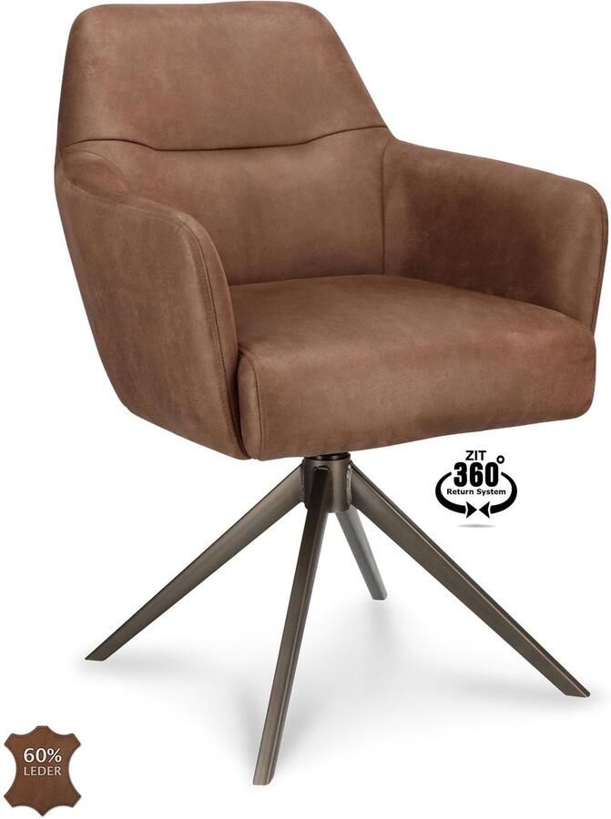 Icon Living Armstoel Bobbie Microleder Bull Brown Poot Bronze 360° Return-system