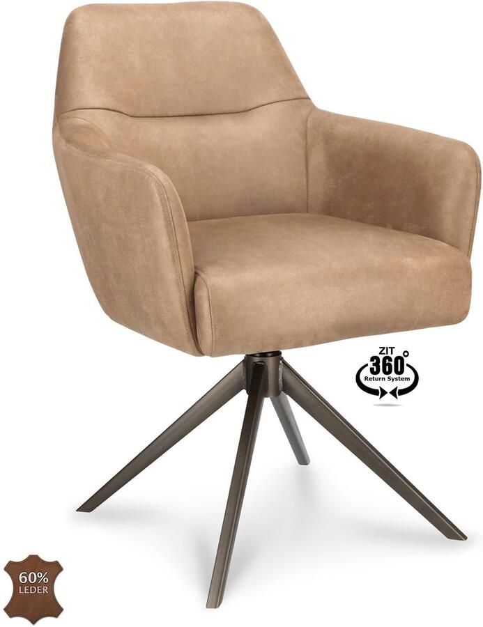 Icon Living Armstoel Bobbie Microleder Bull Liver Poot Bronze 360° Return-system