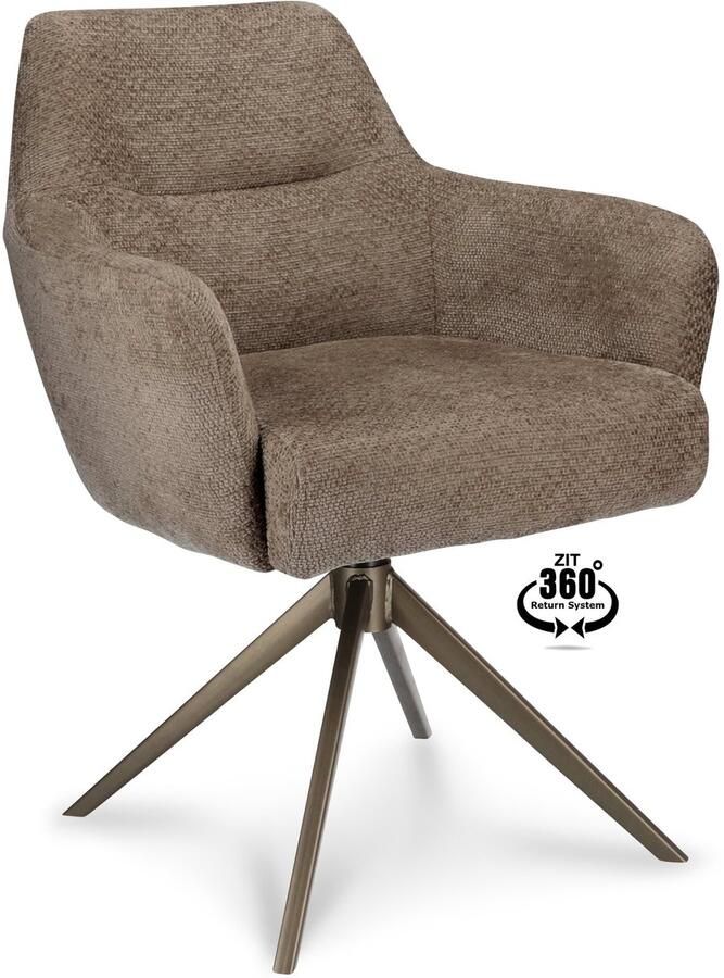 Icon Living Armstoel Bobbie Stof Movie Taupe Poot Bronze 360° Return-system