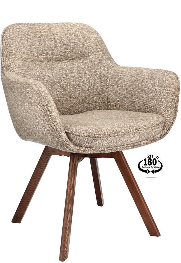 Icon Living Armstoel Viora Stof Leo Mocca Poot Oak Dark Brown 180° Return-system