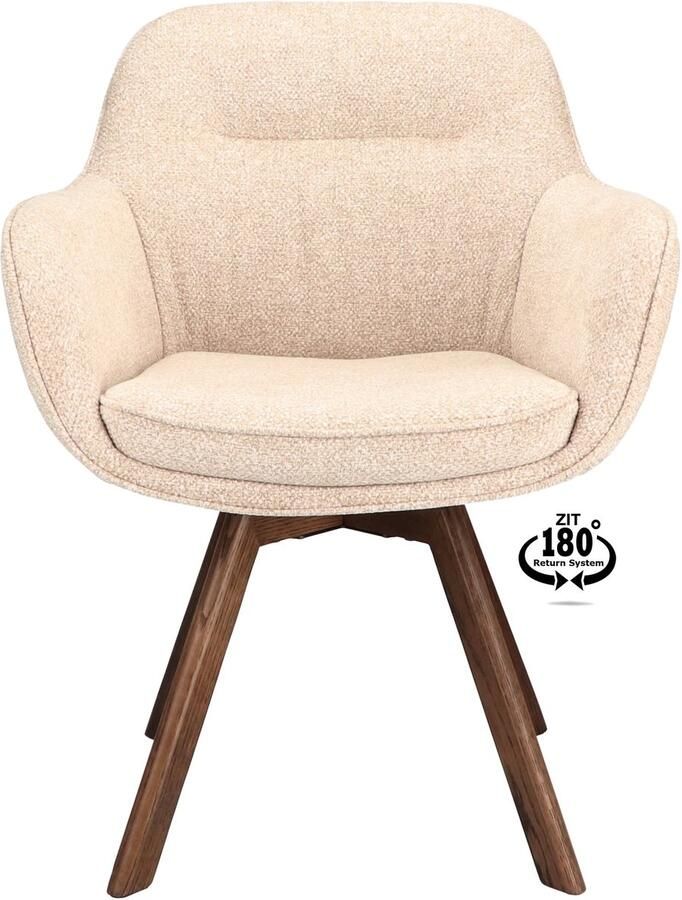 Icon Living Armstoel Viora Stof Leo Sand Poot Oak Dark Brown 180° Return-system - Foto 2