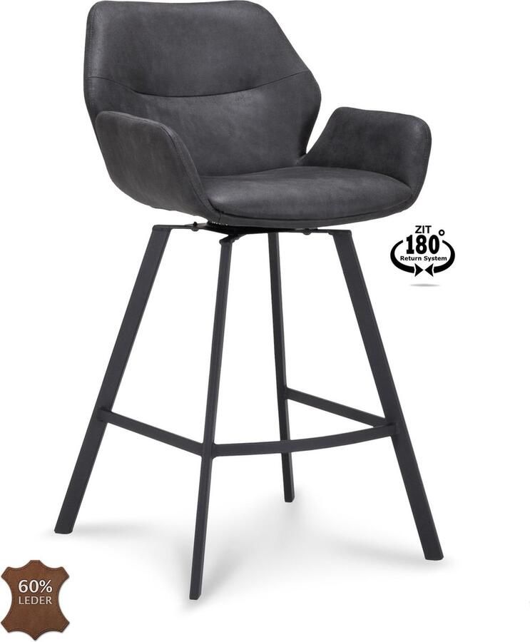 Icon Living Barkruk Vila ZH 65 Microleder Bull Anthracite 67 Poot Black 180° Return-system - Foto 2