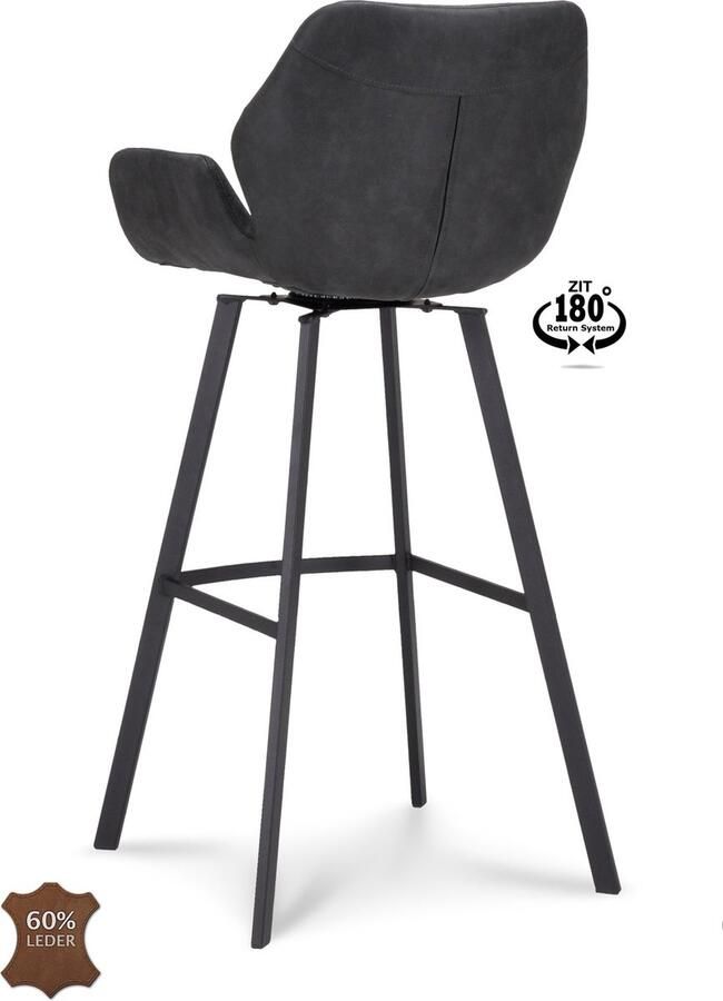 Icon Living Barkruk Vila ZH 80 Microleder Bull Anthracite 67 Poot Black 180° Return-system