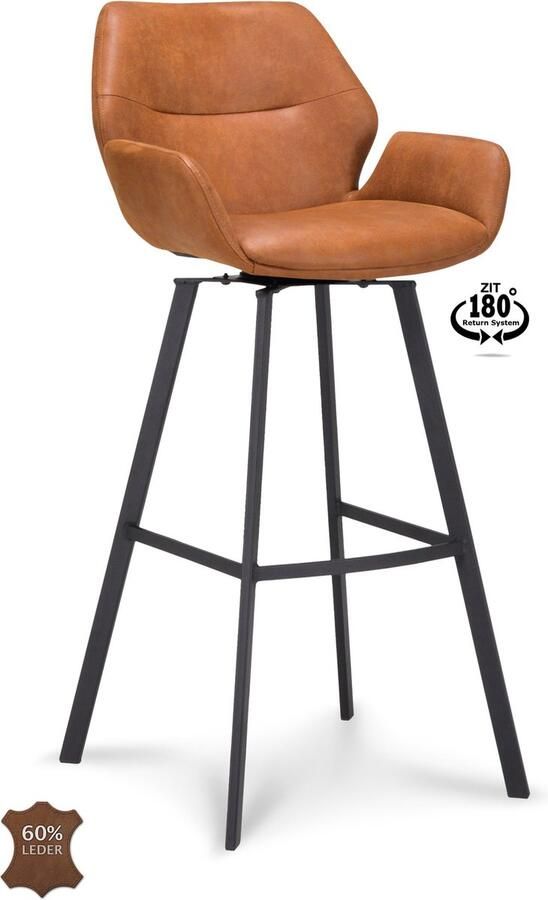 Icon Living Barkruk Vila ZH 80 Microleder Bull Camel 09 Poot Black 180° Return-system - Foto 2