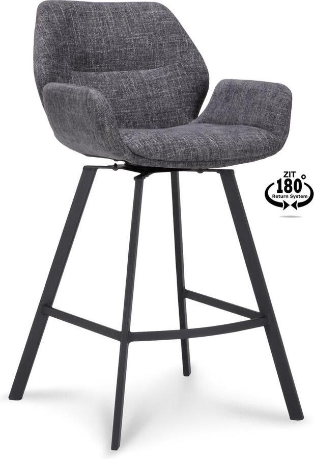 Icon Living Barkruk Vila ZH 65 Stof Miami Darkgrey 68 Poot Black 180° Return-system