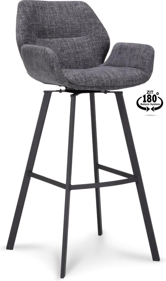 Icon Living Barkruk Vila ZH 80 Stof Miami Darkgrey 68 Poot Black 180° Return-system - Foto 2