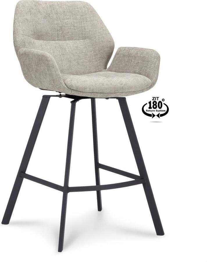 Icon Living Barkruk Vila ZH 65 Stof Miami Taupe 12 Poot Black 180° Return-system