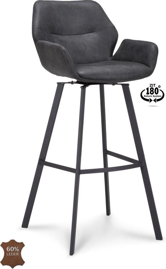 Icon Living Barkruk Vila ZH 65 Microleder Bull Anthracite 67 Poot Black 180° Return-system