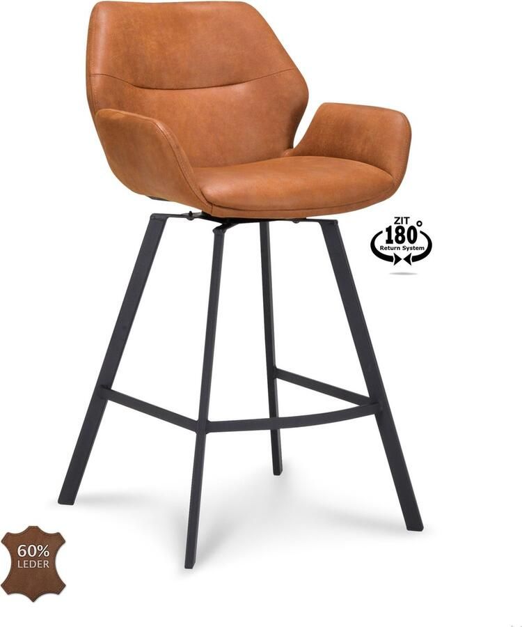 Icon Living Barkruk Vila ZH 65 Microleder Bull Camel 09 Poot Black 180° Return-system