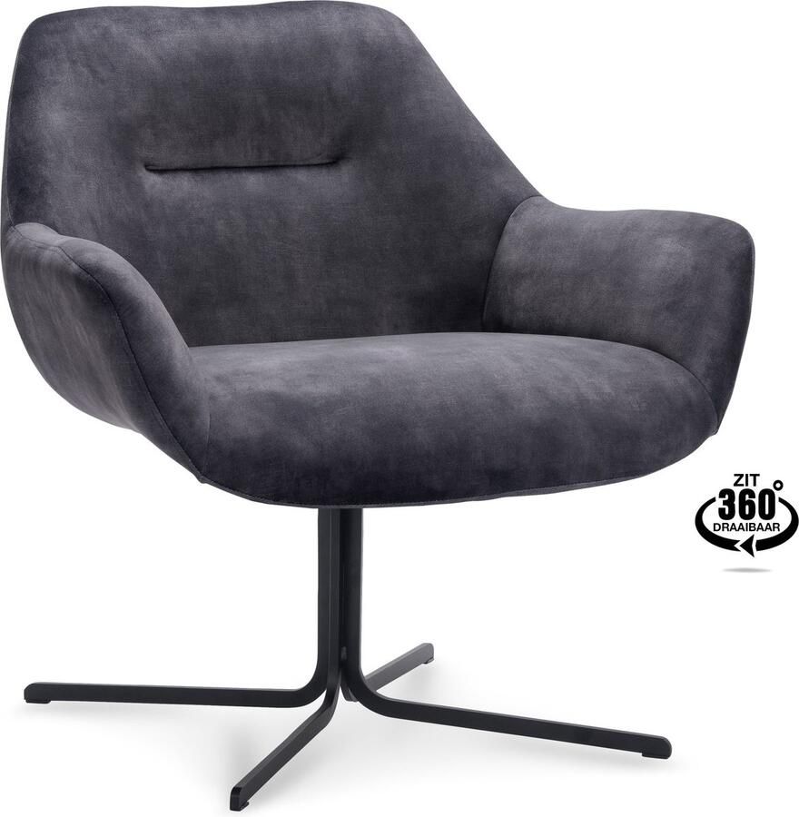Icon Living Stoel Tobi Stof Velvet Grey 38 Poot Black