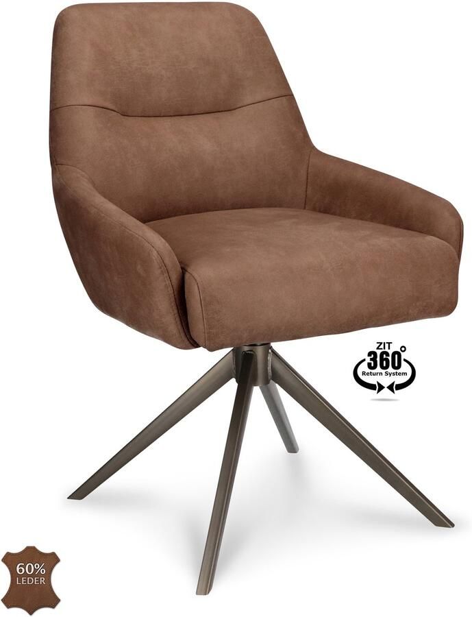 Icon Living Stoel Bobbie Microleder Bull Brown Poot Bronze 360° Return-system