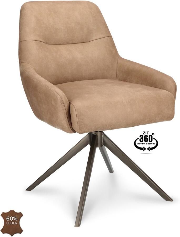 Icon Living Stoel Bobbie Microleder Bull Liver Poot Bronze 360° Return-system