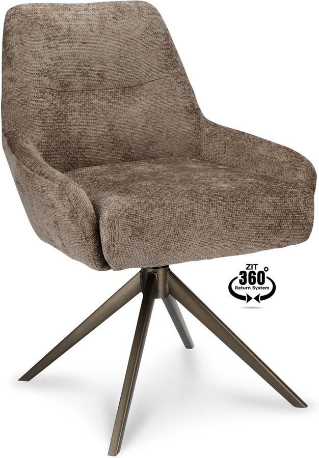 Icon Living Stoel Bobbie Stof Movie Taupe Poot Bronze 360° Return-system