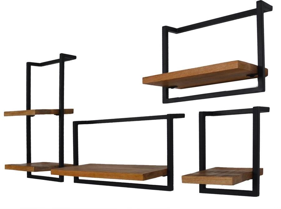 IDEA Set van 4 wandplanken in massief mangohout