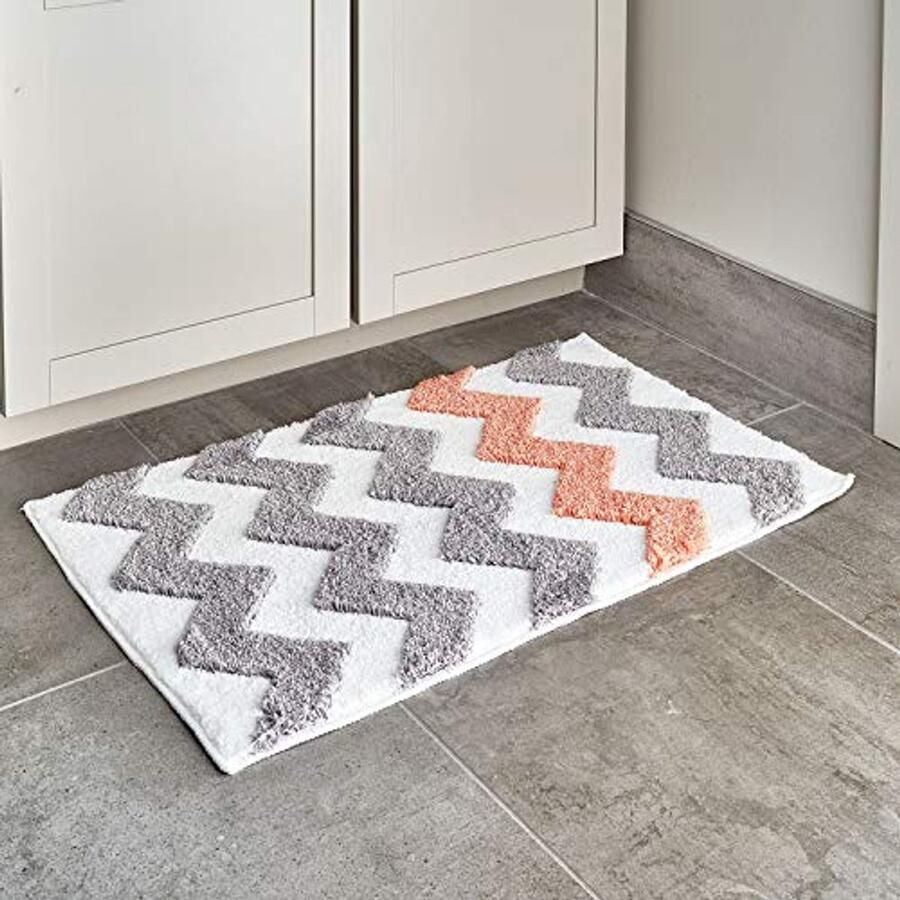 IDesign Interdesign iDesign 19054EU microvezel vloerkleed Chevron 86 x 53 cm grijs koraal