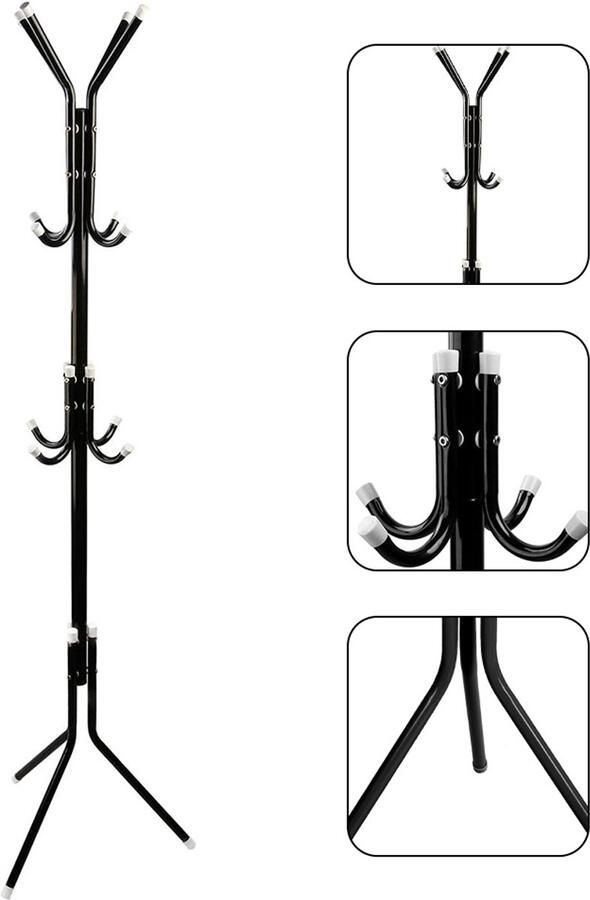 IeGEEK Kapstok Vrijstaande kapstok 12 haken 175 cm Metaal Zwart