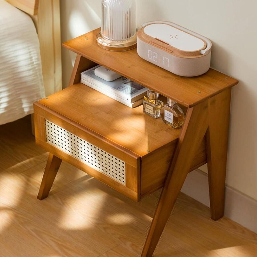 IeGEEK Nachtkastje Hout 2 Lades 43x31x50cm Brown- Retro Style- Solid Wood Nightstand With Drawer