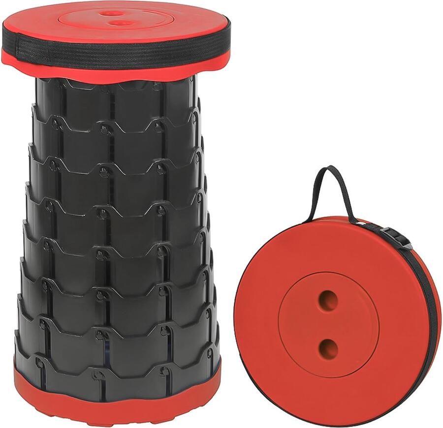 IeGEEK Opvouwbare Kruk Krukje Campingstoel Inklapbaar Telescopisch Visstoel Voetensteun Zwart en Rood